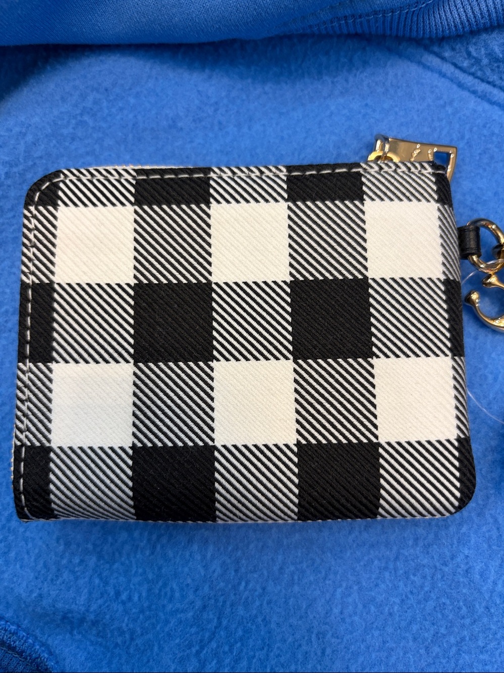 COACH Black & White Buffalo Check Zip Wallet with Gold Charm - Picture 3 of 6